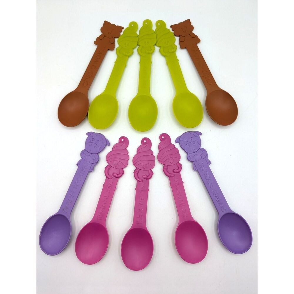 MENCHIES lot of 10 Yogurt spoons CHIP AWAY 1st Ltd Edit purple pink green brown